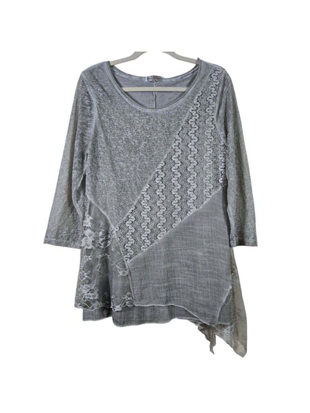 Simply Couture Womens Gray Boho Crochet Lace Fairy Layered Asymmetrical Top XL